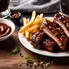 Pyszne żeberka w sosie BBQ, idealne do maczania. Zastanawiasz się, jak zrobić sos do żeberek? Ten obrazek to inspiracja!