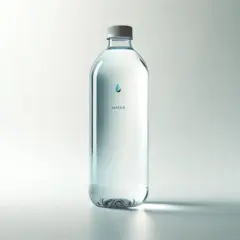 Przezroczysta butelka z wodą, z kroplą i napisem "WATER". Zastanawiasz się, ile waży litr wody?