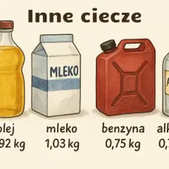 Olej, mleko, benzyna i alkohol w różnych opakowaniach. Czy kilogram to litr? Nie zawsze, gęstość płynów jest różna.