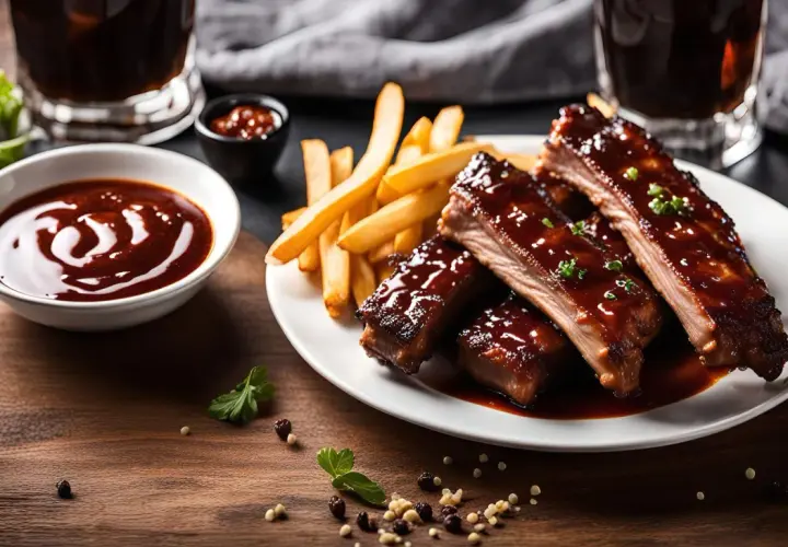 Pyszne żeberka w sosie BBQ, idealne do maczania. Zastanawiasz się, jak zrobić sos do żeberek? Ten obrazek to inspiracja!